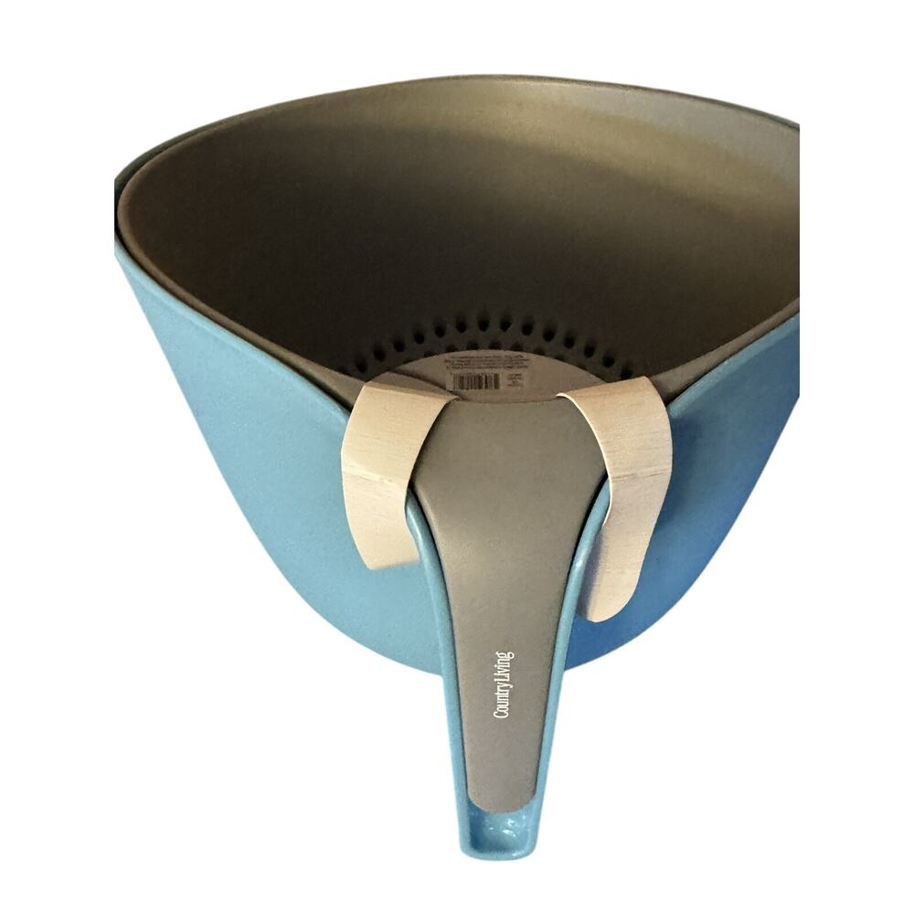 Country Living Stackable Bowl & Colander Set Teal Blue Gray Plastic-New